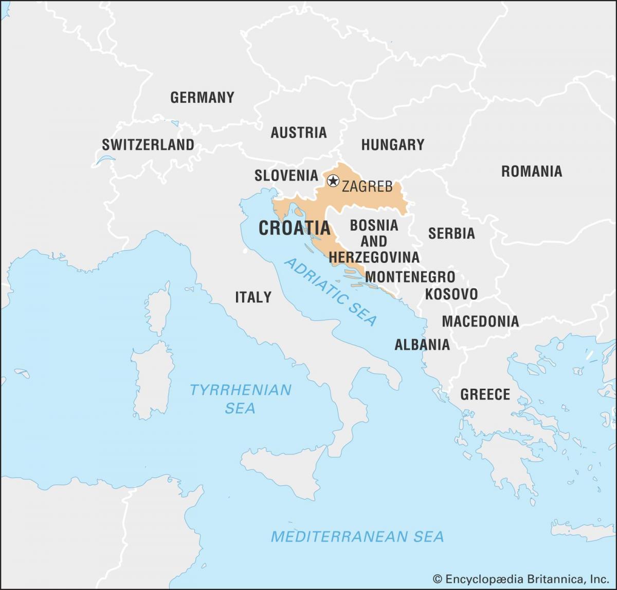 Карта Хорватии и сопредельных стран