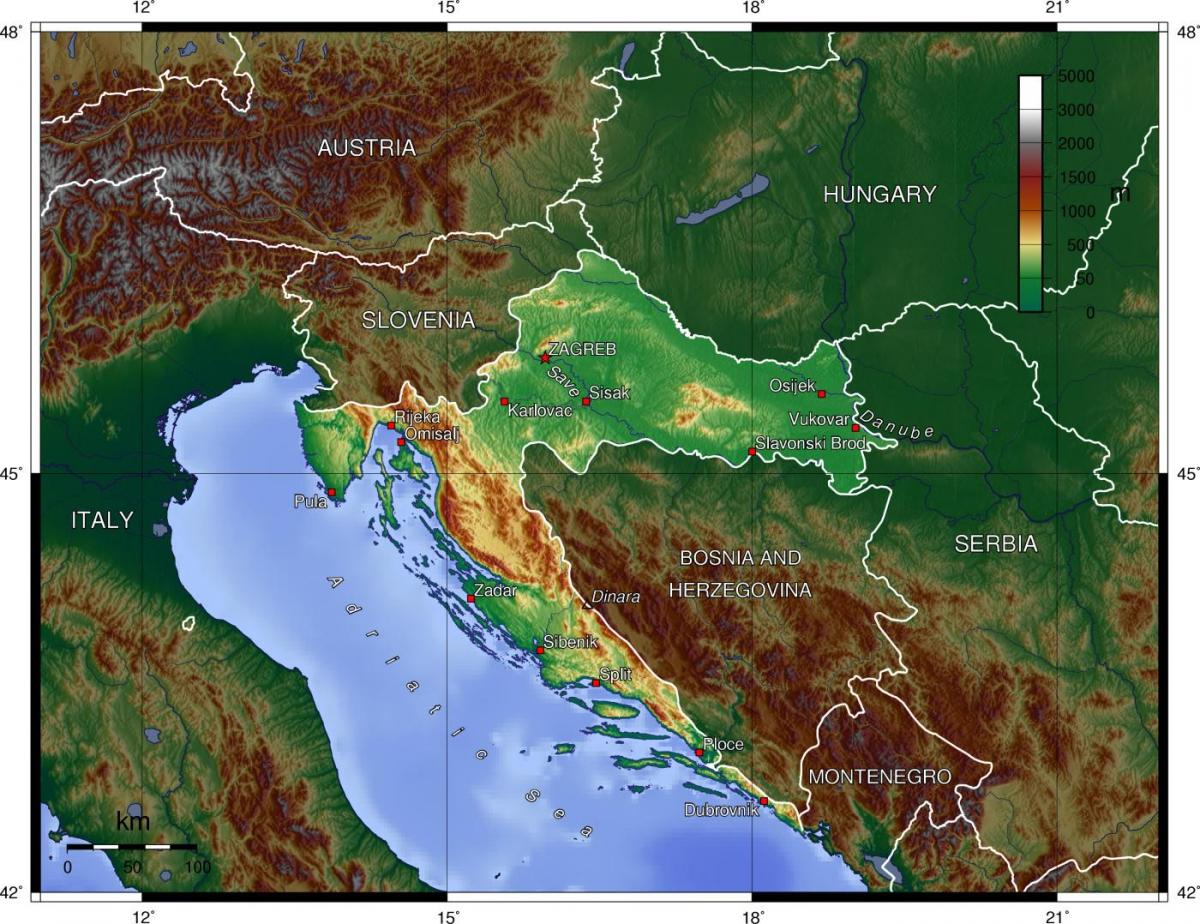 Топографическая карта Хорватии